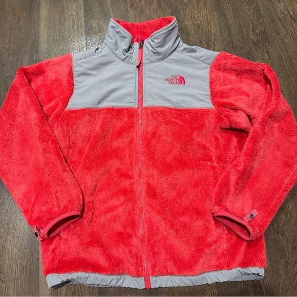 The North Face Osito Pink Gray Soft Fleece Jacket Coat Full Zip Girls XL 18 - Picture 2 of 9